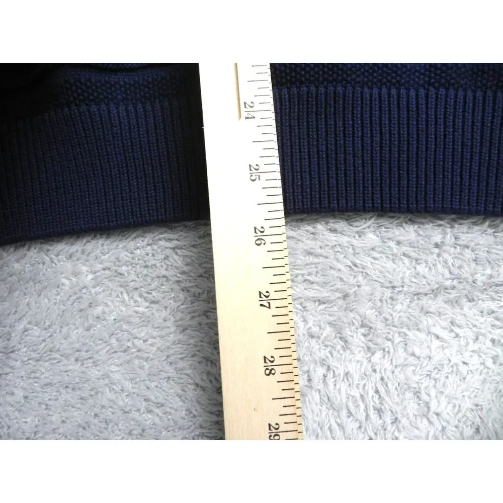 CHAPS Sweater Adult Large Navy Blue Mock Neck 1/4 Zip Cable Knit Outerwear Mens - Picture 6 of 7